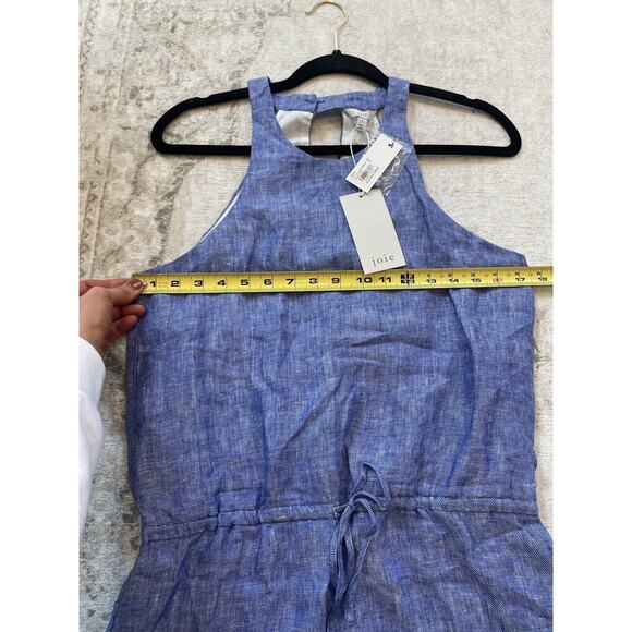 NWT $228 Joie Diega 100% Linen Blue Plaza‎ Mini Dress Small Casual Sleeveless - Picture 7 of 8